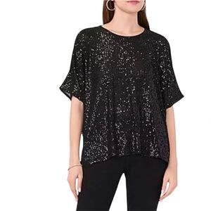 MSK Black Sequin Short Sleeve Top
